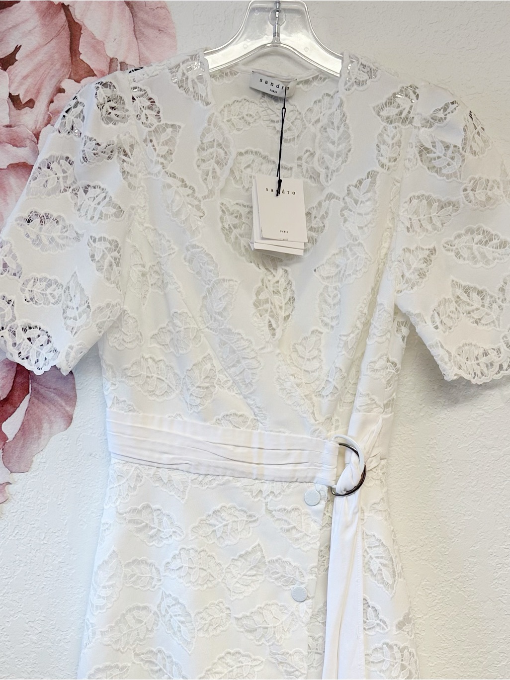 Sandro White Lace Mini Broderie Anglaise Wrap Around Dress New With Tags Size 36 — image 5 of 8